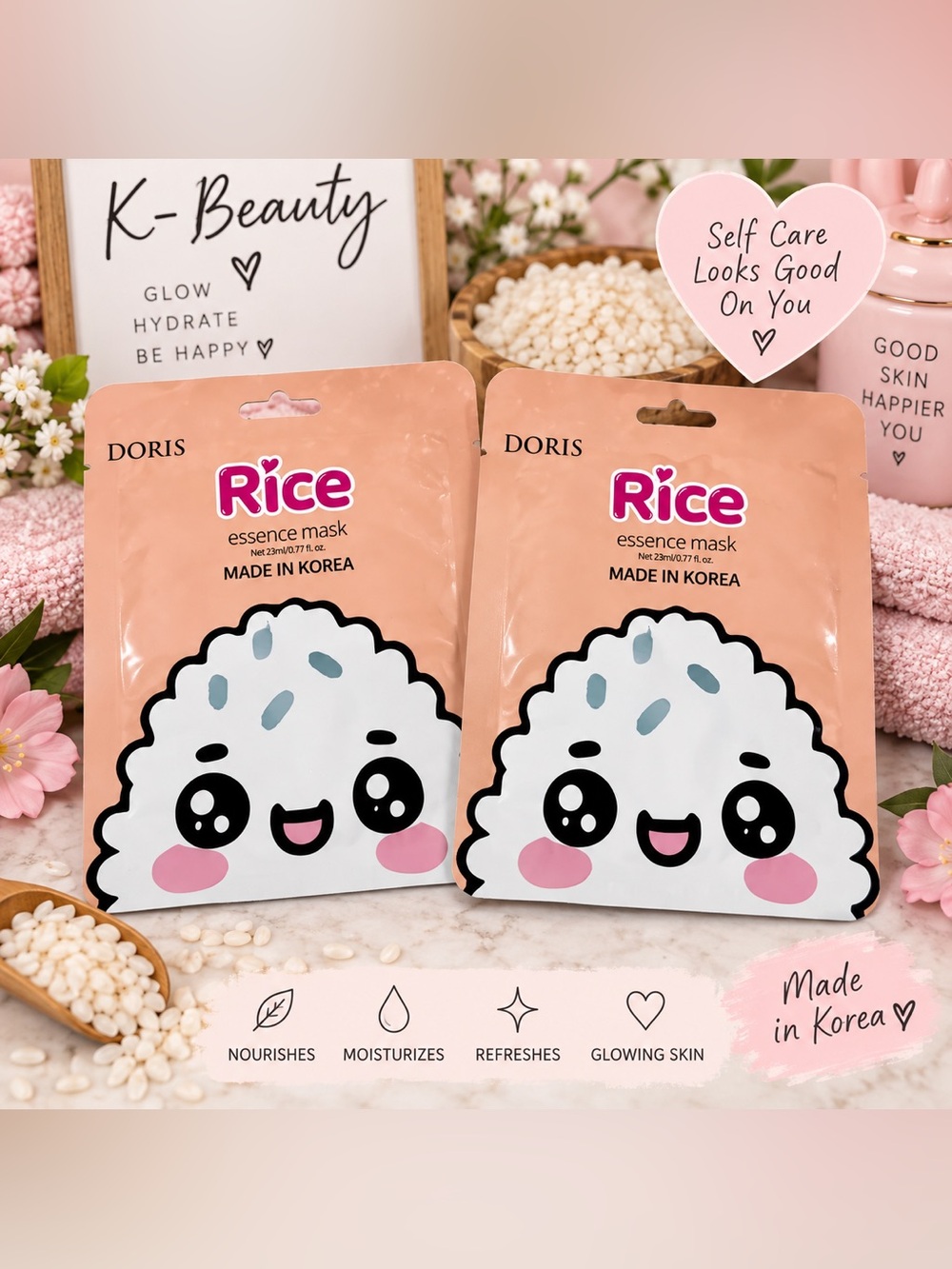 DORIS Rice Essence Sheet Masks 2-Pack Korean K-Beauty New